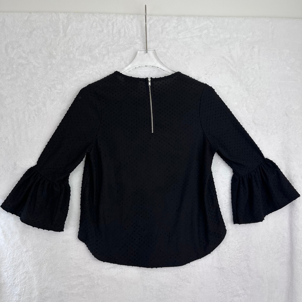 W5 Black Textured Dot Bell Sleeve Zipper Back Top Blouse Size S - Picture 9 of 13